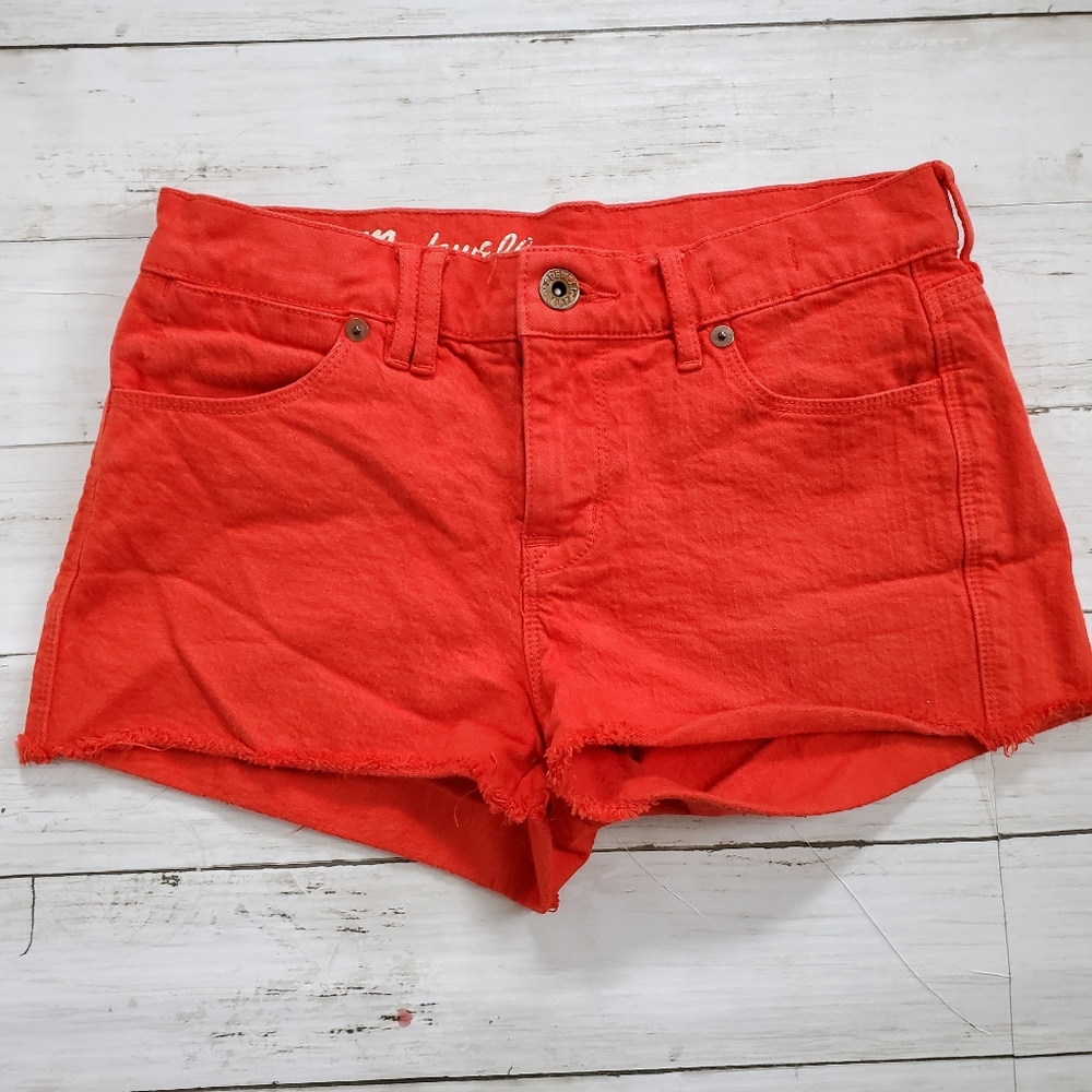 Madewell jean cut off shorts red orange‎ size 24 raw hem